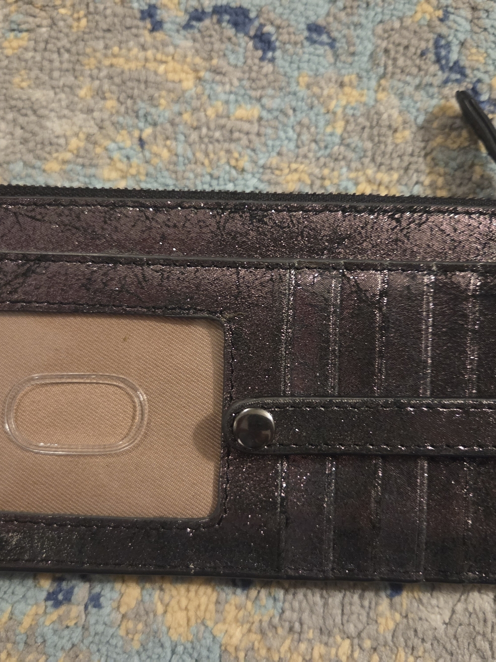 ANTONIO MELANI Metallic Black Card Wallet with ID Window
